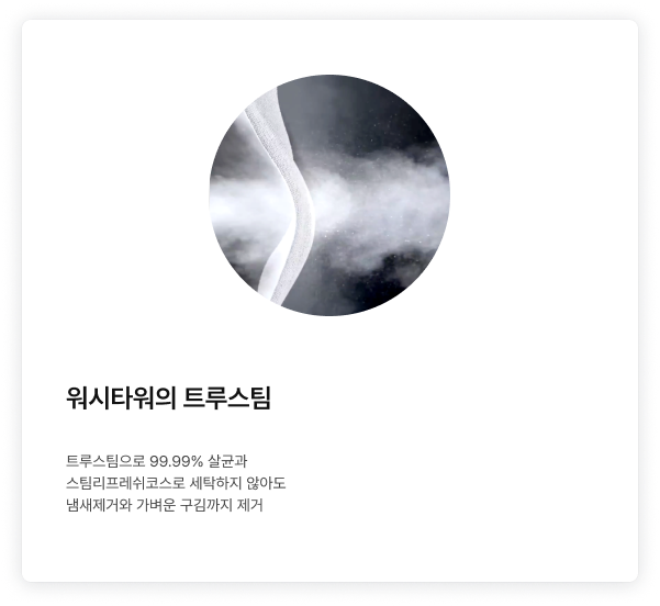 섬유 조직 사이로 미세한 스팀 입자가 깊숙이 침투하여 케어하는 모습을 표현한 그래픽