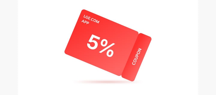 LGE.COM 앱 전용 5% 쿠폰 문구가 쓰여진 쿠폰 이미지