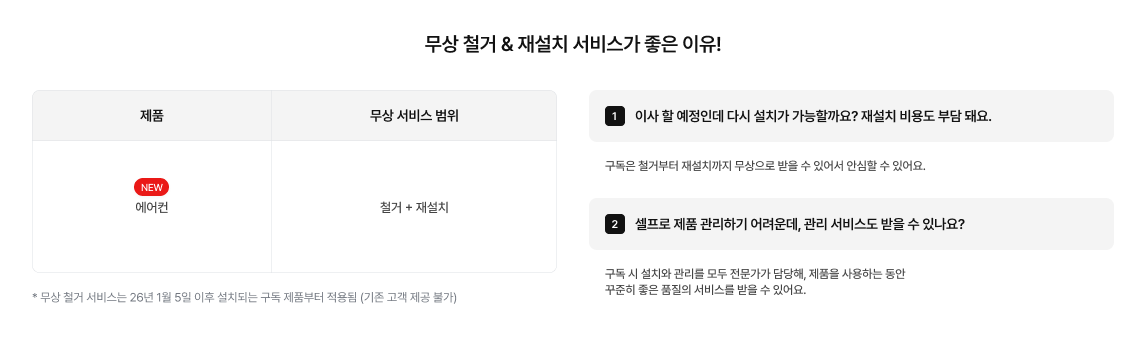 무상 철거 & 재설치 서비스 혜택 안내