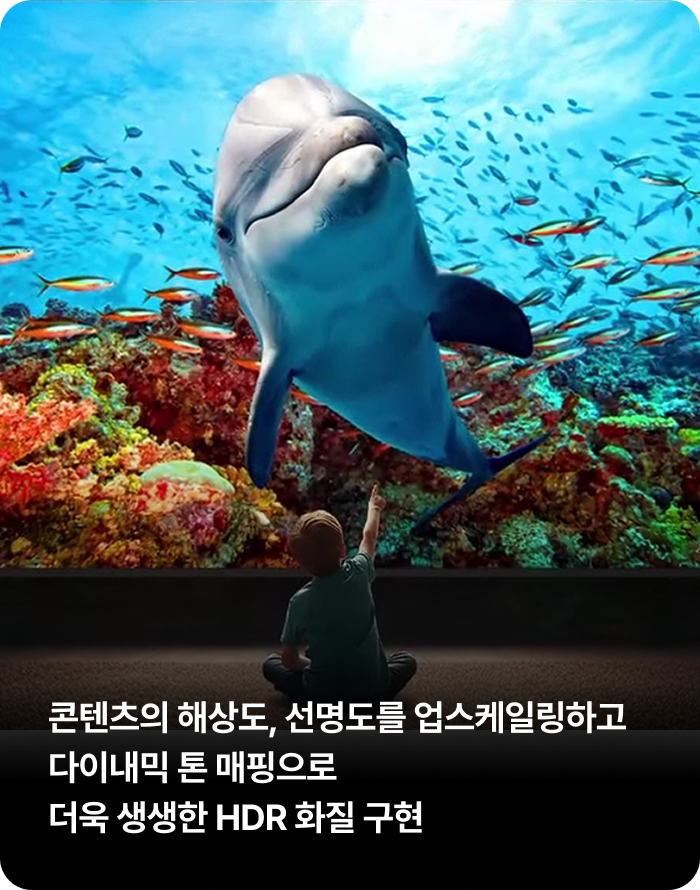 콘텐츠의 해상도, 선명도를 업스케일링하고 다이내믹 톤 매핑으로 더욱 생생한 HDR 화질 구현