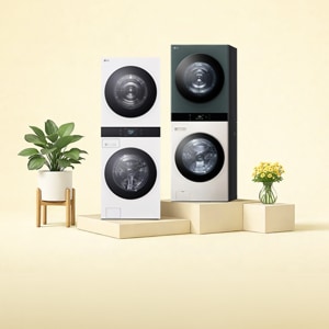 노란 배경 위 워시타워 2대 배치