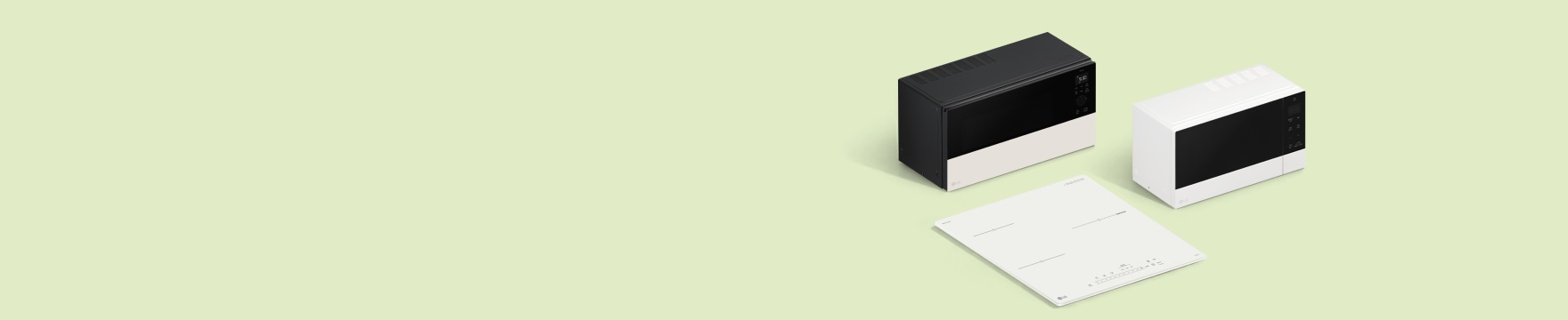 연두색 배경 위에 PREMIUM COOKING EDITION, 2026.3.10 ~ 4.30 문구와 함께 블랙 광파오븐, 화이트 전자레인지, 화이트 인덕션이 함께 배치된 이미지